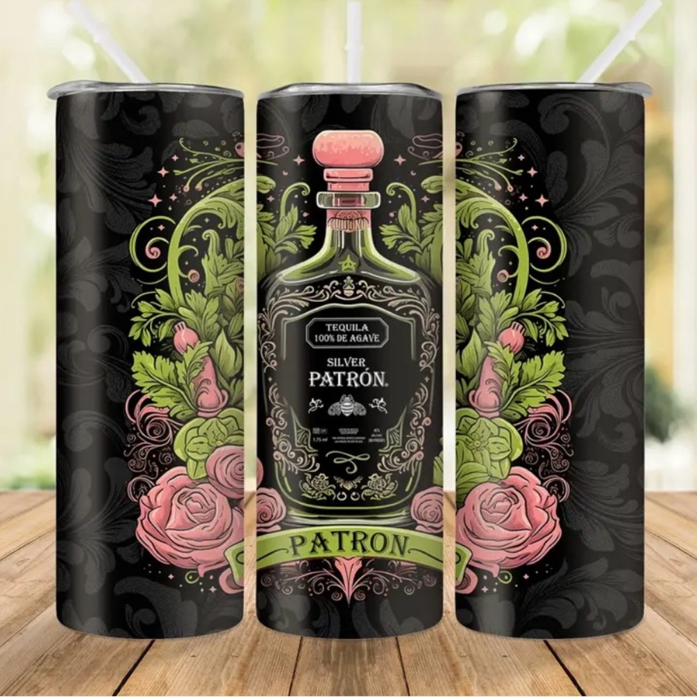 Patrón Silver Tequila Floral Drinkware Set w Straw